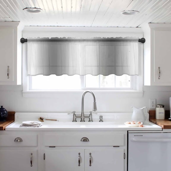 Gray White Ombre Valance Curtains for Kitchen/Living Room/Bathroom/Bedroom Window, Modern Abstract Art Farmhouse Gradient Rod Pocket Small Topper Half Short Window Curtains Voile Sheer Scarf 42"x12"