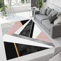 Gray White Pink Black Marble Area Rug, Rose Gold Line Geometric Art Soft Washable Rug, Anti-Slip Backing Decorative Rug For Living Room Bedroom Kitchen Dining Room Laundry Room 1x2ft
