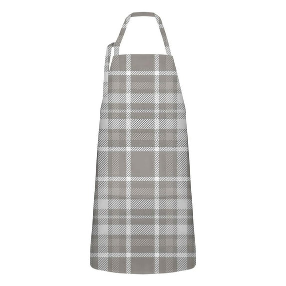 Gray White Plaid Checkered Pattern Apron-Garden Aprons for Women with Pockets-Cotton Linen Waterproof Kitchen Cooking Gardening Aprons Adjustable for Kitchen,Cooking,BBQ and Salon 33x27 Inch