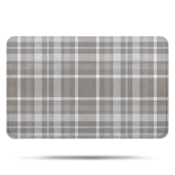 Gray White Plaid Checkered Pattern Bathroom Rugs Mat,Non Slip Microfiber Bathroom Rug,Rubber Backing,Soft Bathroom Mats for Bathroom Floor,Tub and Shower,17x27in(43x68cm)