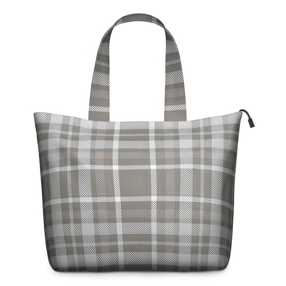 Gray White Plaid Checkered Pattern Travel Tote Bags for Women Carry On,Large Weekender Bags for Women Travel,Multi Functional Duffle Bag for Work,Shopping,Sports