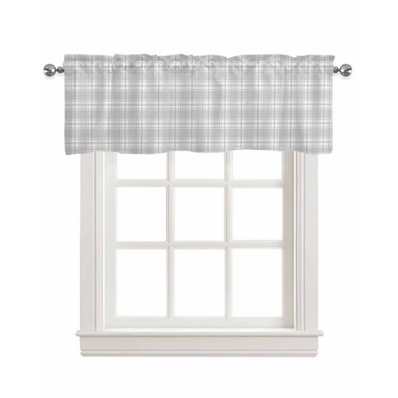 Gray White Plaid Kitchen Valances for Windows Farmhouse Linen Window Valance Curtain for Living Room Window Treatment Vintage Simple Buffalo Checked Gingham Valance Rod Pocket Topper, 42 x 18 Inch