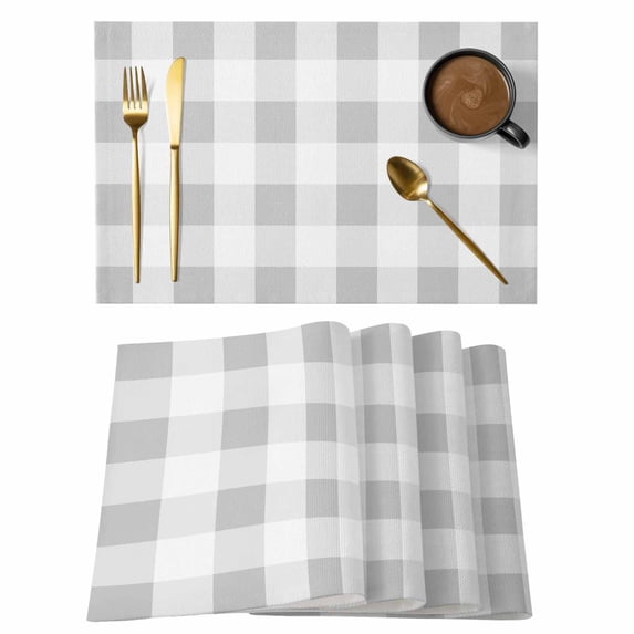 Gray White Plaid Placemats Set of 6 Simple Art Place Mats Table Mats Kitchen Dining Home Outdoor Party Table Decoration