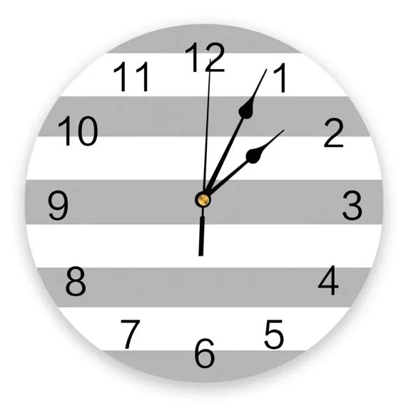Gray White Stripe Print Wall Clock Wall Art Silent Non ticking Round Wall Watch for Home Decortaion Best Gift(12 Inch)