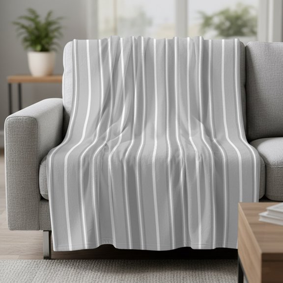 Gray White Striped Fleece Throw Blanket Lightweight Solid Light Gray White Stripes Rustic Minimalist Fuzzy Flannel Throws Super Soft Cozy Flannel Blanket for Couch, Sofa, Bed, Travel 30"x40"
