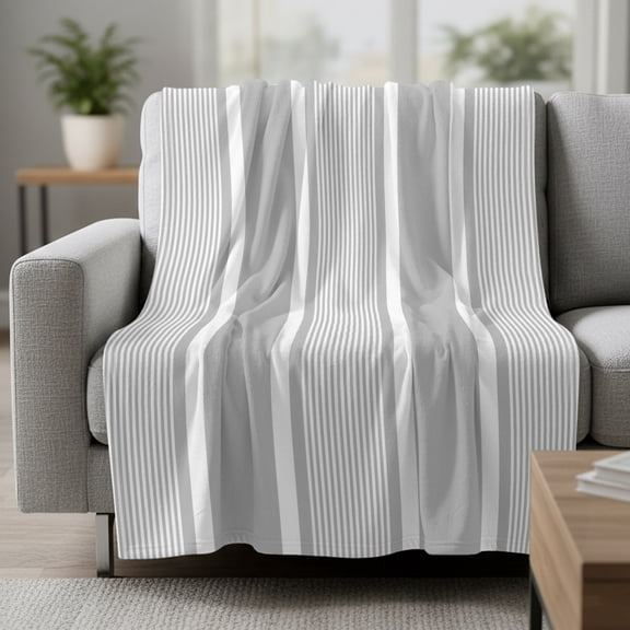 Gray White Stripes Fleece Throw Blanket Lightweight Lines Modern Vertical Stripes Fuzzy Flannel Throws Super Soft Cozy Flannel Blanket for Couch, Sofa, Bed, Travel 30"x40"