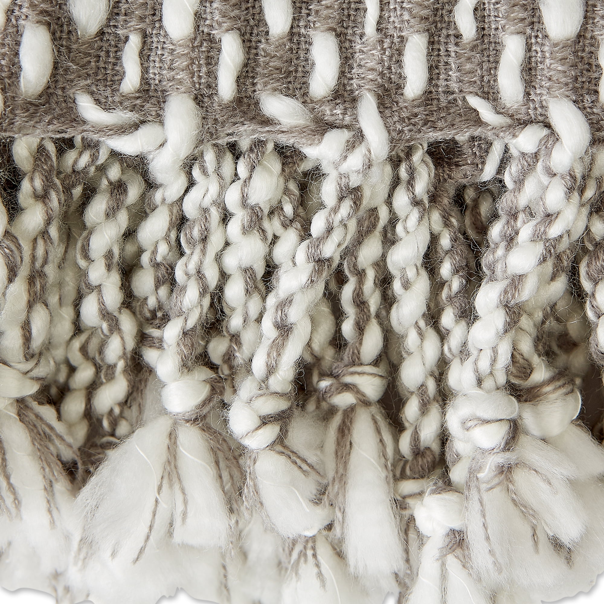 Gray and White Cotton Textured Throw Blanket with Fringe