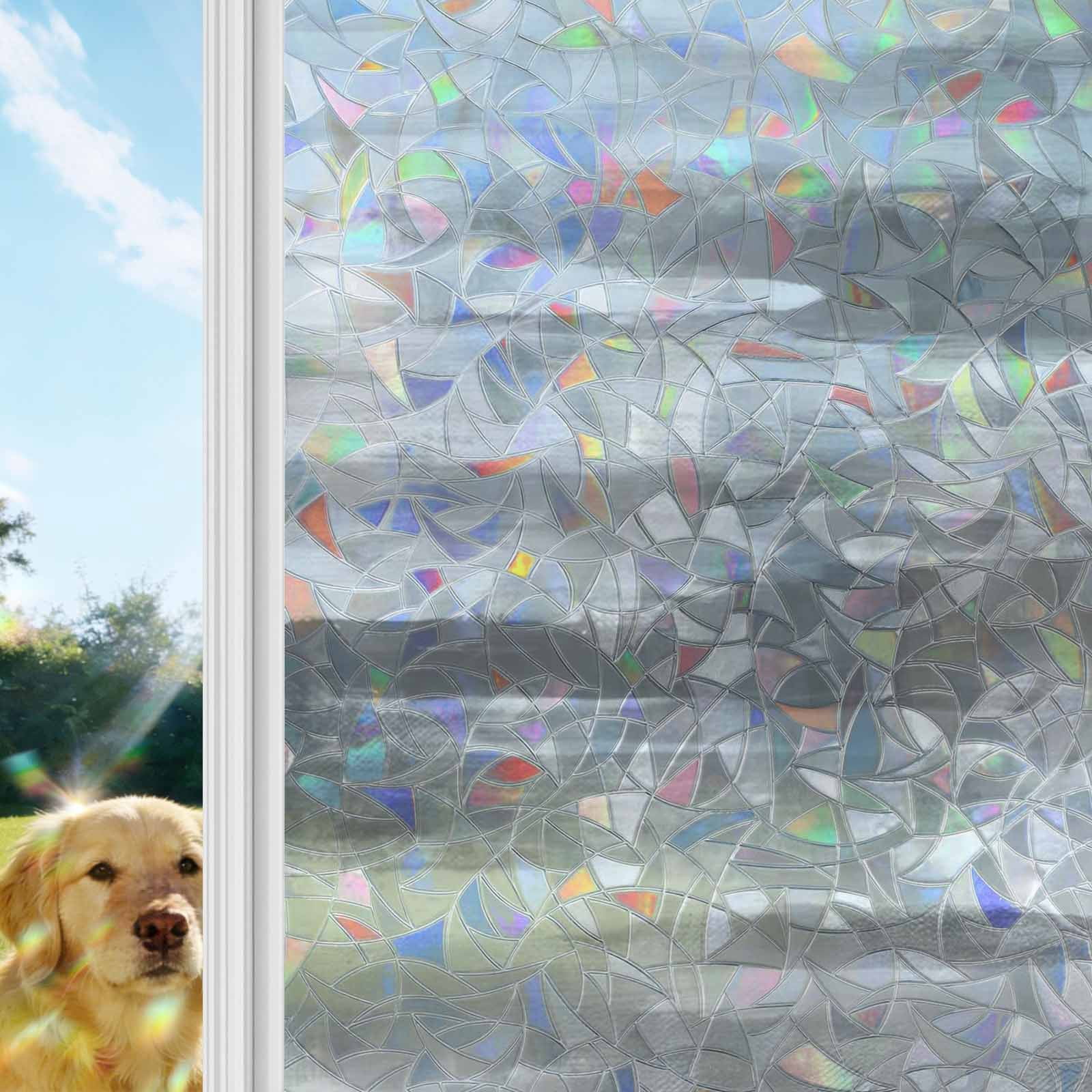 Gray White Window Privacy Film Stain Glass,Reusable Decorative Rainbow Window Film,Vintage Country Abstract Gradient Mottled Static Cling Sun Blocking Stickers Decals Covers 29.5" x 78.7" (2pcs)