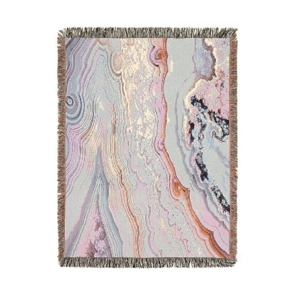 Gray, White and Blush Agate Geode Woven Throw Blanket, 100% Cotton, Mineral Style for Living Room