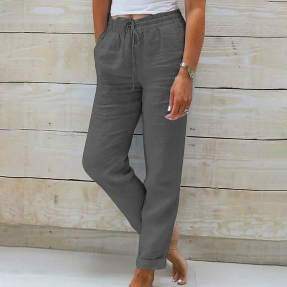 Gray Wide Leg Sweatpants Women's Fashionable and Casual Summer Elastic High Waisted Solid Color Cotton and Linen Loose Trousers Fashion Clothing