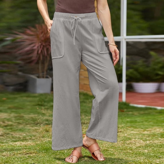 Gray Wide Leg Trousers Women, Cotton Womens Dress Pants for Work, Womens Dress Pants, Work Clothes for Women 2024, Solid Womens Summer Pants, Weekend Solid Color Leisure Womens Business Casual Pants