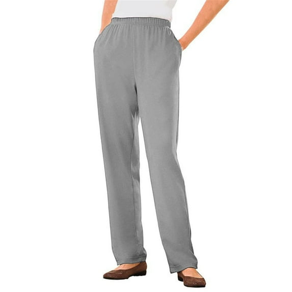 Gray Wide Legged Pants For Women, Polyester Women Wide Leg Pants, Capri Pants For Women, Women's Pockets Elastic Waist Straight Solid Color Casual Pants Pants