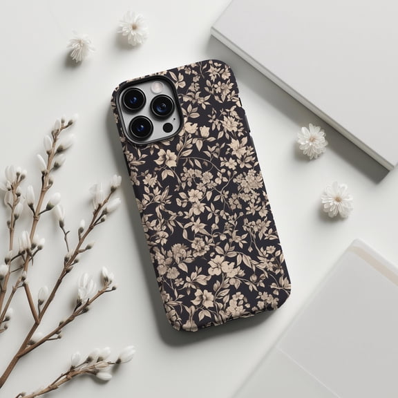 Gray Wildflower Phone Case Fits iPhone Samsung Protective Hard Shell Floral Design Nature Lover Gift