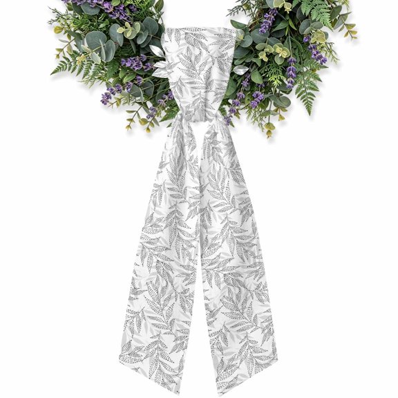 Gray Willow Leaves Wreath Sash for Front Door, Modern Dotted Minimalist Art Wreath Bow Holiday Garland Ribbon Wreath Accessories for Home Yard Porch Doorway Fall Christmas Decorations Gifts