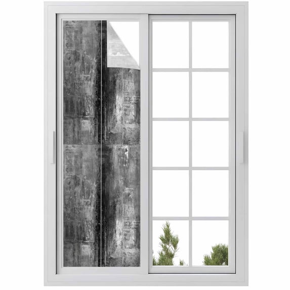 Gray Window Privacy Film, Retro Oil Painting Modern Abstract Art Aesthetics Static Cling UV Sun Blocking Heat Control Window Tint, Non-Adhesive One Way Windows Privacy Cover 17.7''x78.7''