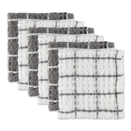 DII Gray Windowpane Oversized Washed Waffle Cotton Dishcloth 6 Piece 20x30