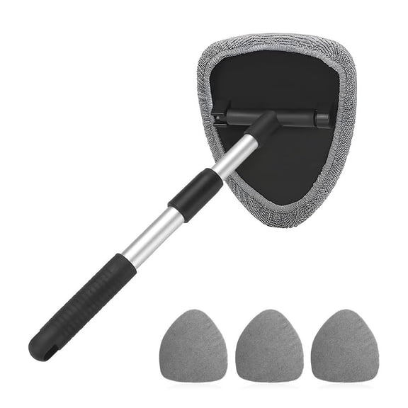 Gray Windshield Cleaner Tool - Extendable Handle & 180 Pivoting Head, Streak-Free Microfiber Pads for Cars, Trucks, SUVs, RVs & Home Windows