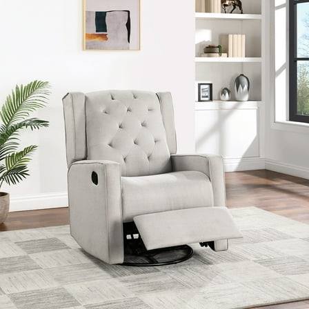 Gray Wing Back Recliner Chair With Polyfiber Cushion And Glider Function Upholstered Swivel Motion For Living Room