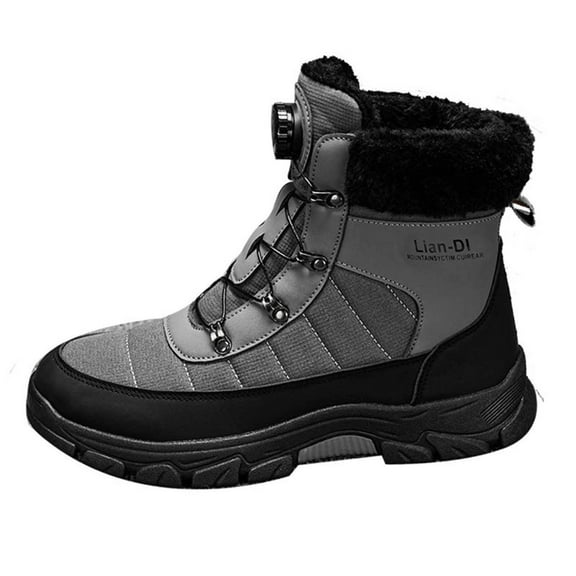 Gray Winter Boots For Men With Thick Lining High-Top Style Warm And Comfortable Ideal For Cold Weather Trendy Look