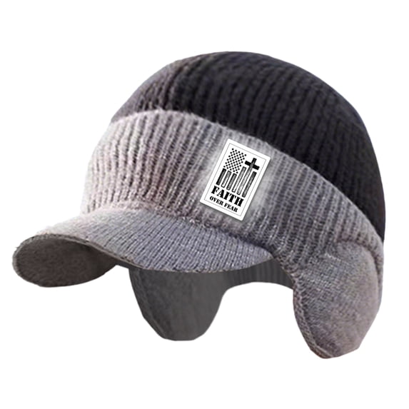 Gray Winter Hats Unisex Beanie Cap Hats Earflap Brim Fleece Warm Inside Comfortable 1Pack
