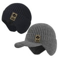 thumbnail image 1 of Winter Hats Unisex Beanie Skiing Cap Hats Earflap Brim Fleece Warm Inside Comfortable 2Pack Gray Black, 1 of 6
