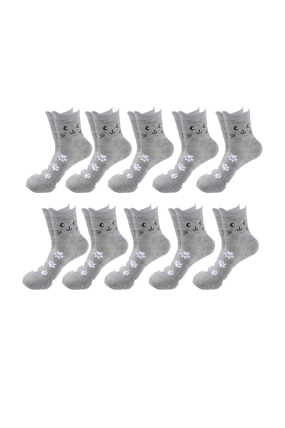 Gray Winter Socks Women Cartoon Cat Design Mid Calf Breathable Cotton Length 709 Inches Wide 394 Inches Free Size Gray Nylon Spandex