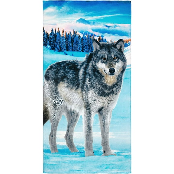 Gray Wolf Beach Towel 30 x 60 inch 100% Cotton (30" x 60", Lone Wolf)