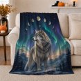 thumbnail image 1 of Gray Wolf Beneath Aurora Skies, Realistic Fantasy Wildlife Illustration Composition, Just Because Gift for Wolf Art Enthusiasts, Cozy Flannel Blanket and Home Decor for Living Room and Bedroom, 1 of 7
