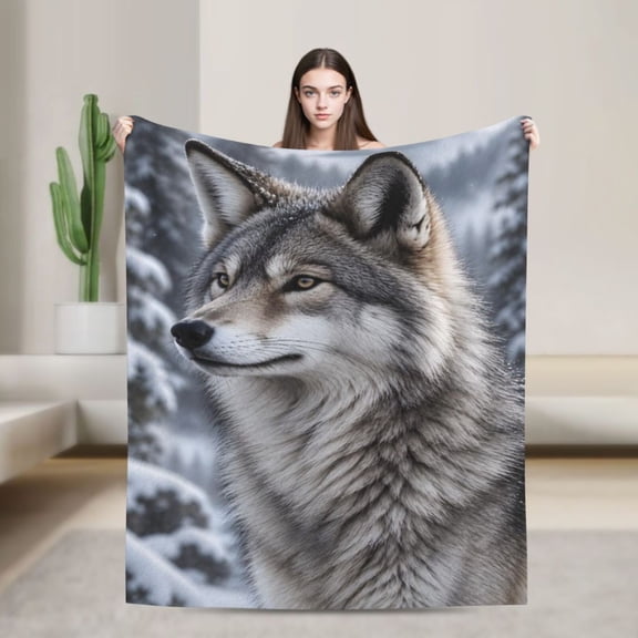 Gray Wolf Blanket Winter Woodland Rustic Gift for Wolf Lovers 50x40 in