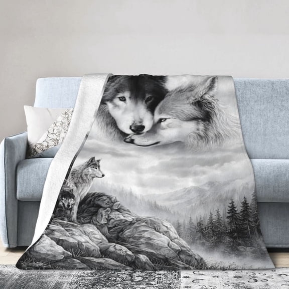 Gray Wolf Comfort Warmth Soft Cozy Air Conditioning Machine Wash Black and White Rose Skull Sherpa Fleece Blanket 50x40