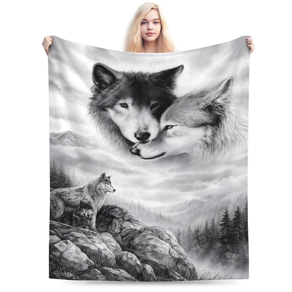 Gray Wolf Comfort Warmth Soft Cozy Air Conditioning Machine Wash Black and White Rose Skull Sherpa Fleece Blanket 50x40