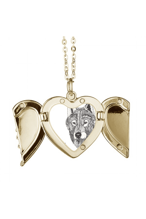 Gray Wolf Friend Company Gentleman Folded Wings Peach Heart Pendant Necklace