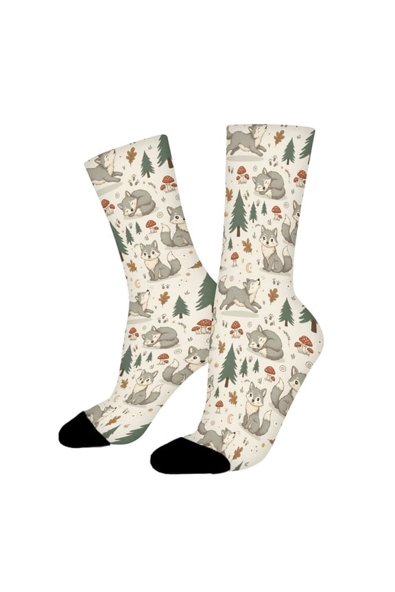 Gray Wolf Howling Funny Novelty Crew Socks for Women Men Sports