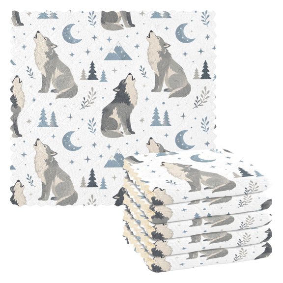 Gray Wolf Kitchen Cloth Dish Towels for Drying Washing Absorbent Dish Rags Reusable soft kitchen dishcloth set 6 Pack