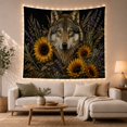 thumbnail image 1 of Gray Wolf Portrait with Sunflowers on Black Background, Mystical Boho for Wildlife Enthusiasts, Nature Wall Art Decor, Housewarming Gift, Tapestry Wall Hanging for Living Room and Bedroom, 1 of 7