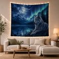 thumbnail image 1 of Gray Wolf Resting on Rocky Terrain with Full Moon and Aurora Borealis, Mystical Fantasy for Nature Lovers, Wildlife Night Wall Decor, Halloween Gift Tapestry Wall Hanging for Bedroom and Dorm, 1 of 7