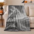 thumbnail image 1 of Gray Wolf on Rocky Ledge, Realistic Wildlife Illustration Style for Wolf Lovers, Misty Mountain Wilderness Art and Birthday Gift, Cozy Flannel Blanket for Living Room and Bedroom, Home Decor, 1 of 9
