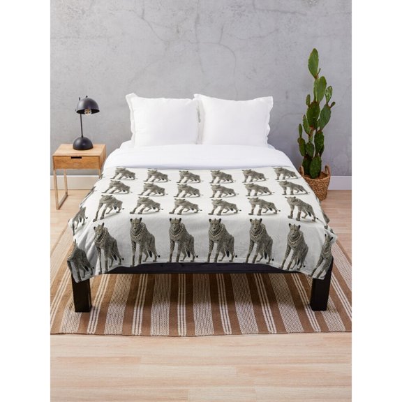 Gray Wolf Rows Fleece Blanket, Off-White, Gray and Black, Polyester Fleece Fabric, 280 GSM, Wildlife Style for Couch or Bed