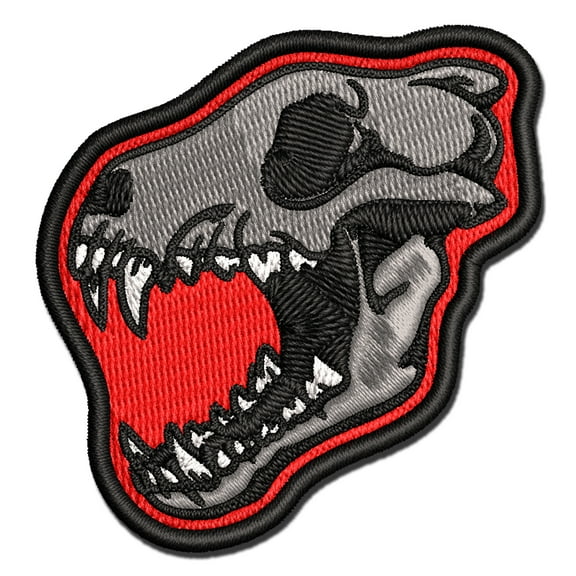 Gray Wolf Skull Applique Multi-Color Embroidered Iron-On Patch - 2.0 Inch Mini