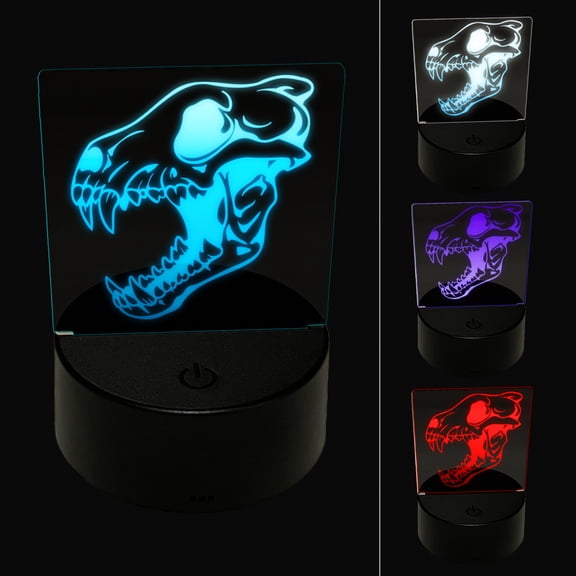 Gray Wolf Skull LED Night Light Sign 3D Illusion Desk Nightstand Lamp