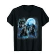thumbnail image 1 of Gray Wolf T-Shirt - Three Wolves Roar Under the Cold Full Moon, Casual Crew Neck Short Sleeve T-Shirt, 100% Cotton Fabric, Slightly Stretchy, Summer Fashion Top, Regular Fit, 1 of 5
