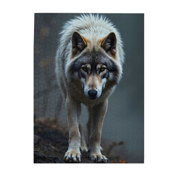 Gray Wolf Wild Animal Staring 500-Piece Wooden Jigsaw Puzzle for Adults, Fun & Challenging Family Brain-Teaser, Perfect Home Decor & Gift