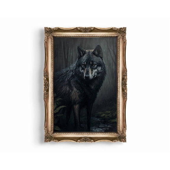 Gray Wolf Woodland Wall Art Prints, Dark Cottagecore Animal, Moody Wildlife, Farmhouse Aesthetic, Nature Inspired Living Room Decor