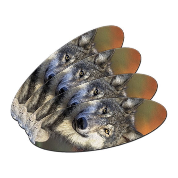 Gray Wolf with Fall Background Double-Sided Oval Nail File Emery Board 4 Pack