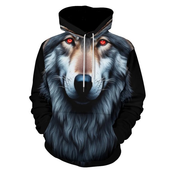 Gray Wolf with Red Eyes 3D Print Hoodie Men Women Autumn Thin Pullover Sweatshirt Vintage Streetwear Tops