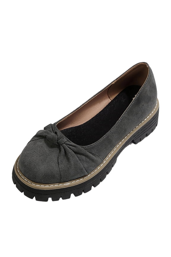 Gray Women 2026 Summer Suede Style Round Toe Chunky Sole Mid Heel Loafers