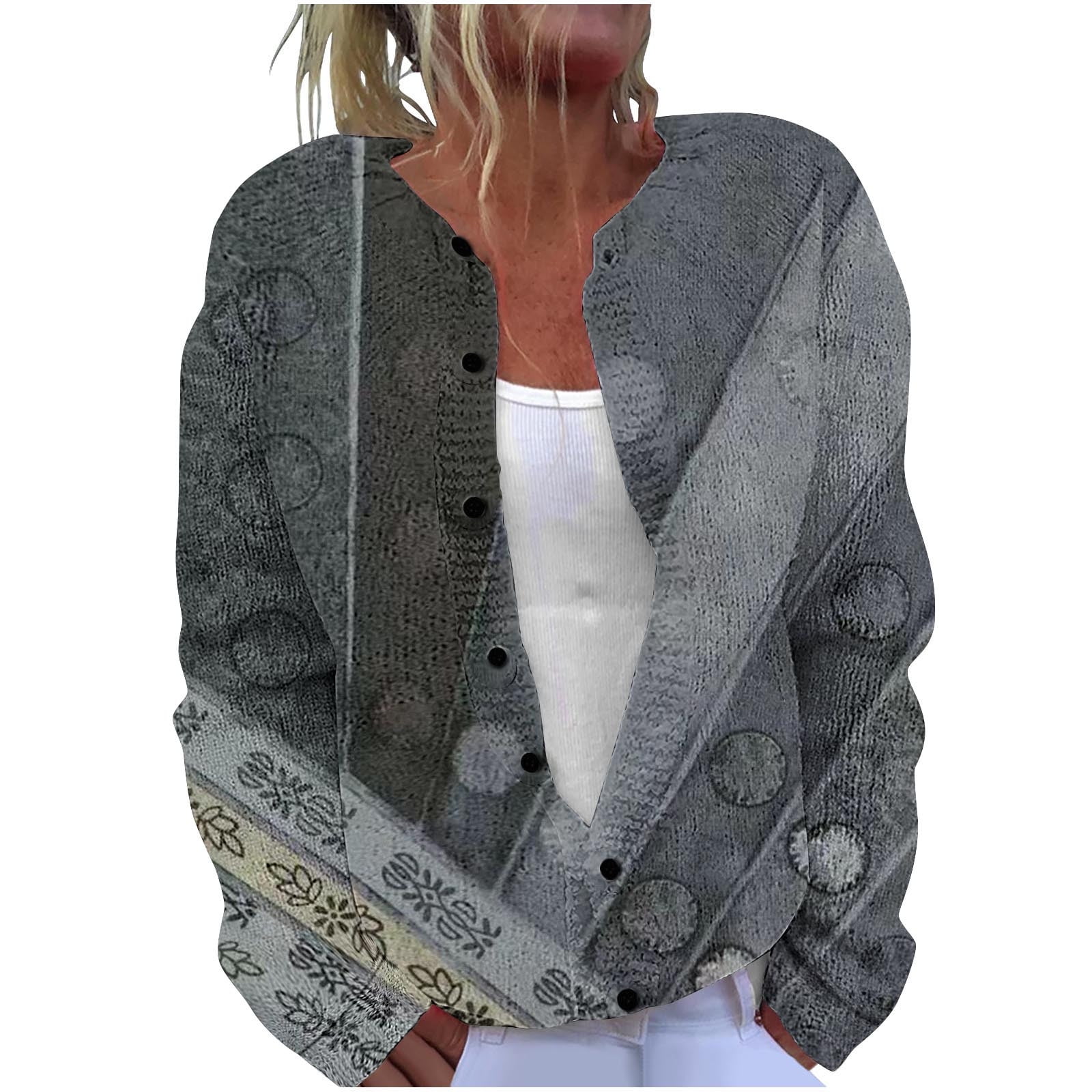 Gray Women Brunch Button Down Jackets Outfits for Women Graphic ...