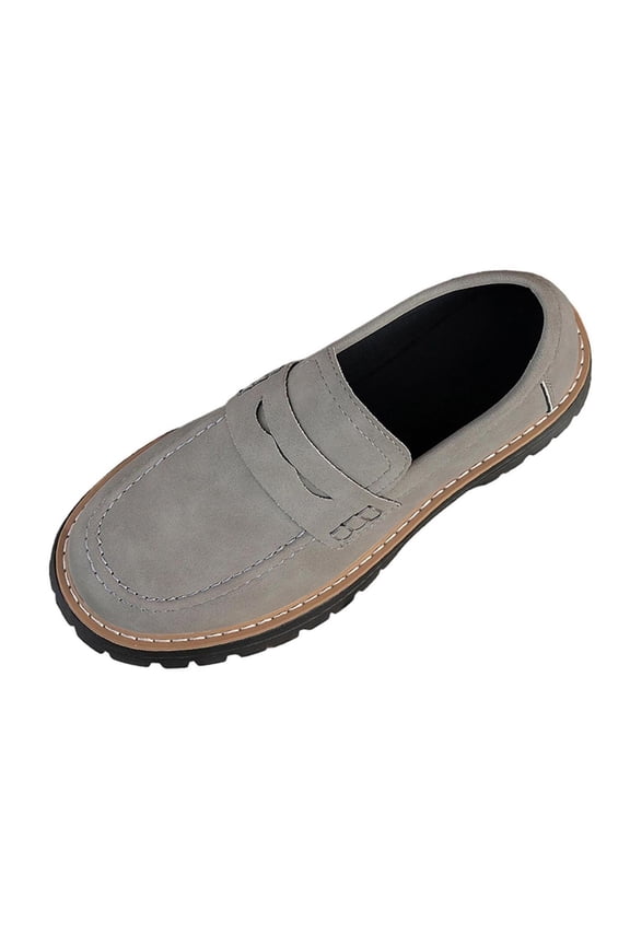 Gray Women Casual Frosted Round Toe Platform Loafers With Thick Heel Mid Height Suitable For Various Activities