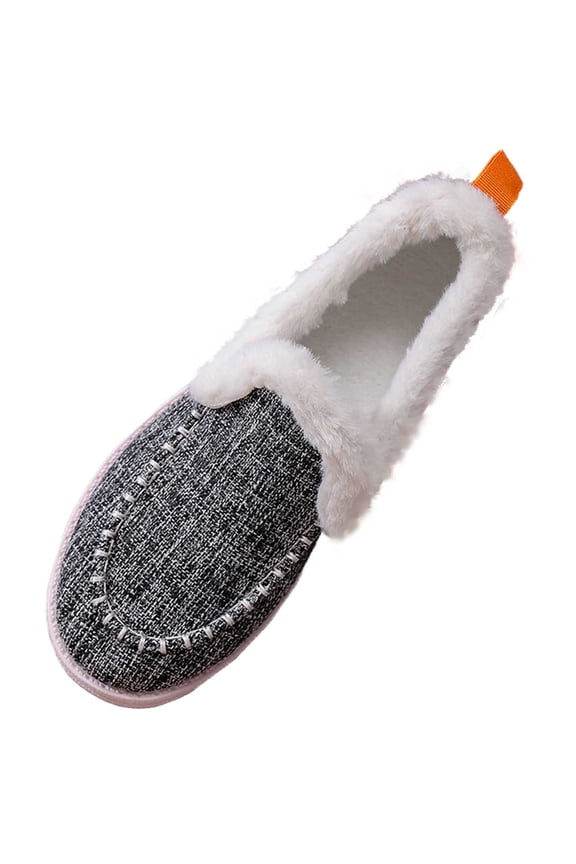 Gray Women Casual Walking Shoes Thick Sole Fleece Lined Comfortable Winter Flat Design