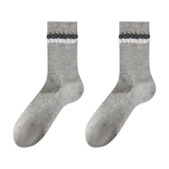 Gray Women Color Block Thin Style Pile Socks With Double Bubble Cuff Breathable In Tube Socks Comfortable For Sports And Daily Wear Moisture Wicking